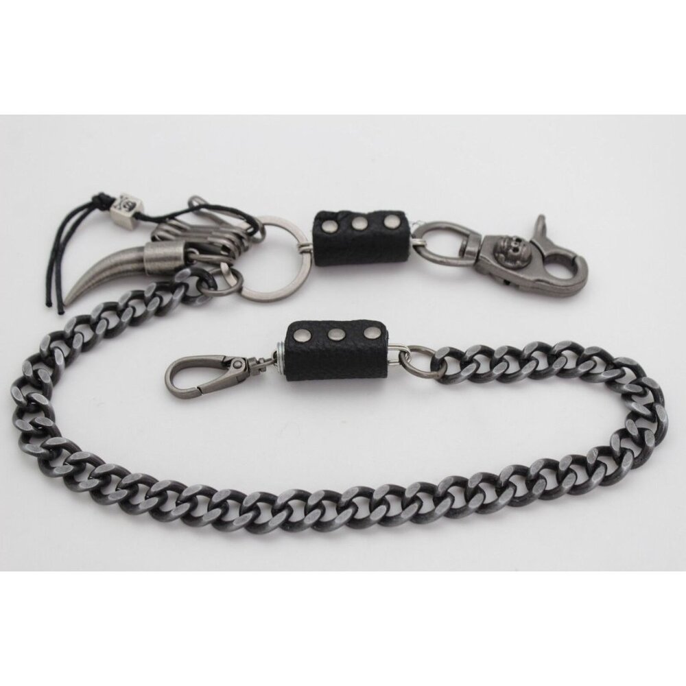 New Men Silver Metal Wallet Chain Bull Long Horn Western Skull Charm Biker Bold